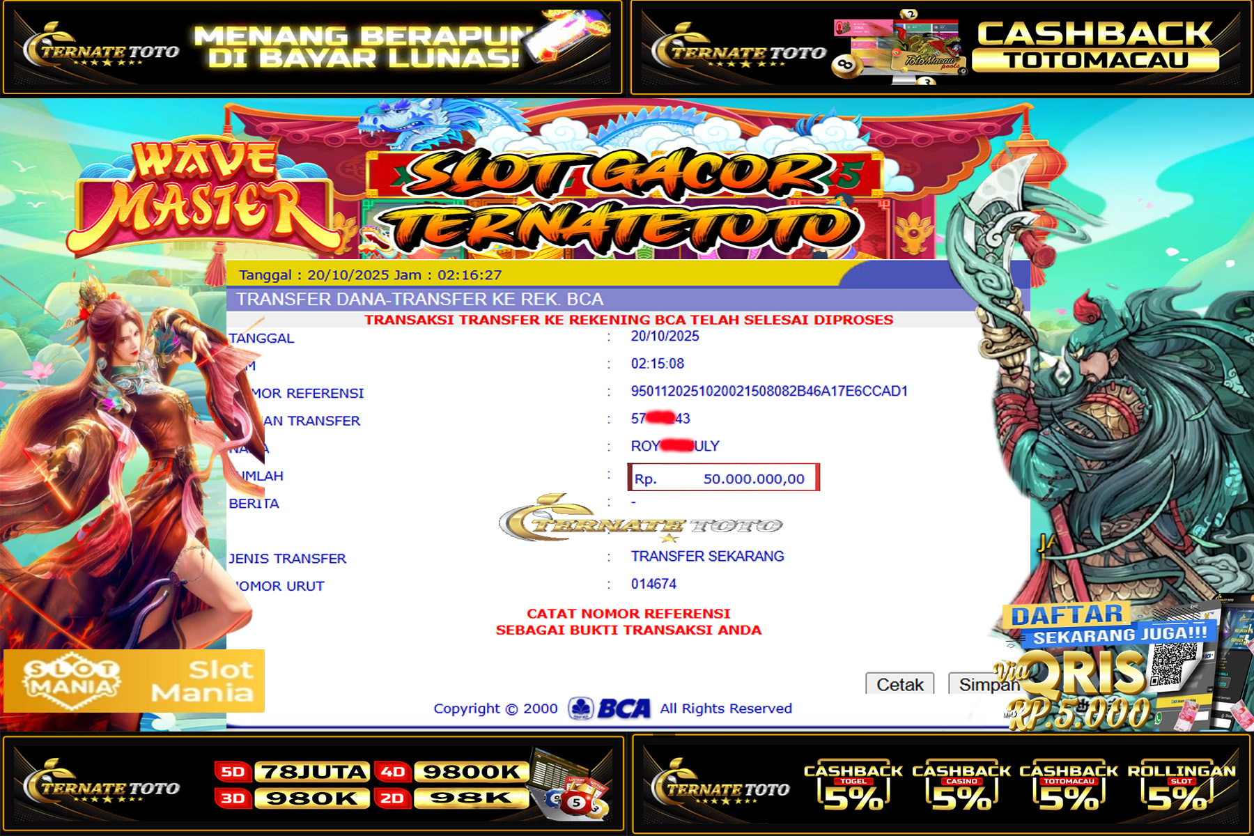 TERNATETOTO - MENANG WAVE MASTER DI PG SLOT MANIA Rp.50,000,000,-